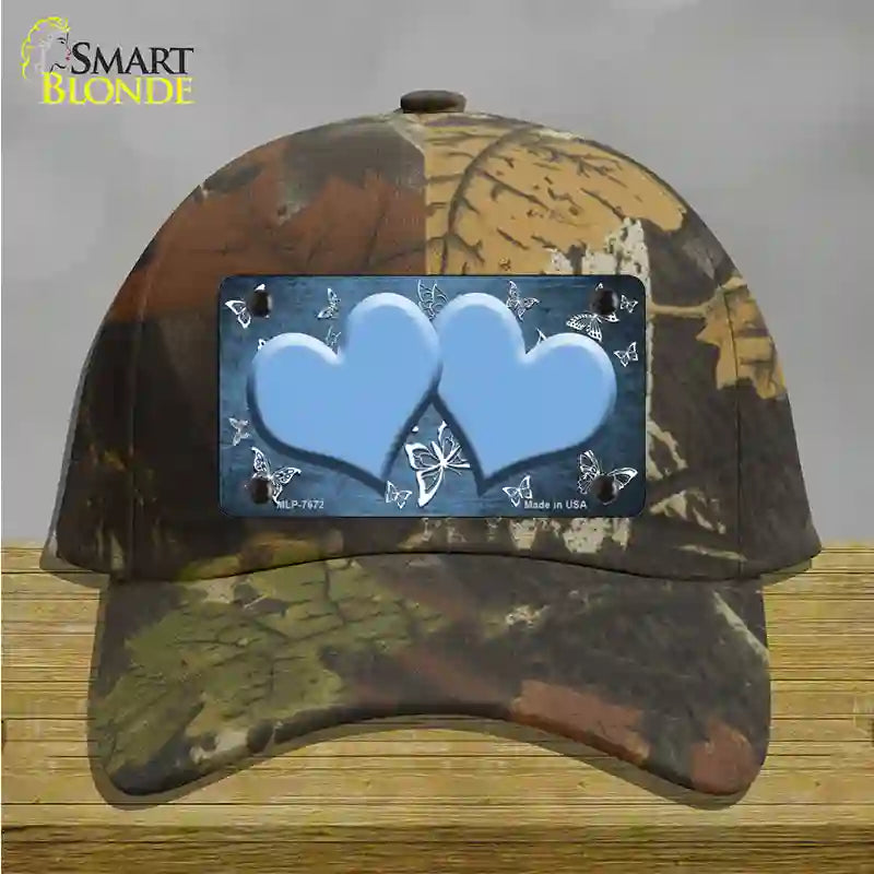 Light Blue White Hearts Butterfly Oil Rubbed Novelty License Plate Hat Cotton / Camoflauge