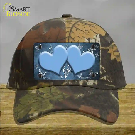 Light Blue White Hearts Butterfly Oil Rubbed Novelty License Plate Hat Cotton / Camoflauge