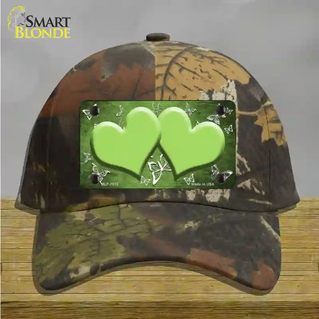 Lime Green White Hearts Butterfly Oil Rubbed Novelty License Plate Hat Cotton / Camoflauge