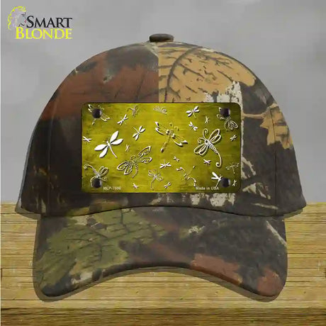 Yellow White Dragonfly Oil Rubbed Novelty License Plate Hat Cotton / Camoflauge