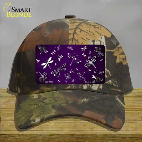 Purple White Dragonfly Oil Rubbed Novelty License Plate Hat Cotton / Camoflauge