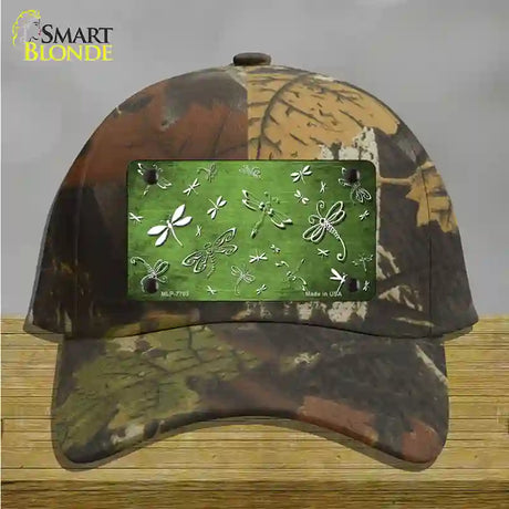 Lime Green White Dragonfly Oil Rubbed Novelty License Plate Hat Cotton / Camoflauge