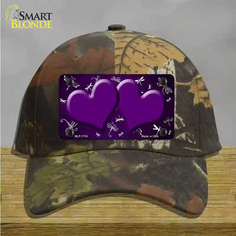 Purple White Dragonfly Hearts Oil Rubbed Novelty License Plate Hat Cotton / Camoflauge