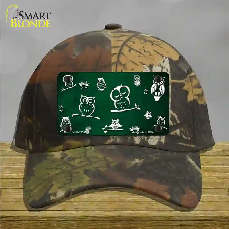 Green White Owl Oil Rubbed Novelty License Plate Hat Cotton / Camoflauge