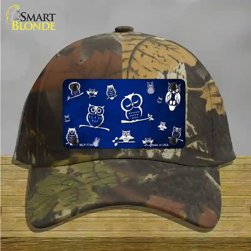 Blue White Owl Oil Rubbed Novelty License Plate Hat Cotton / Camoflauge