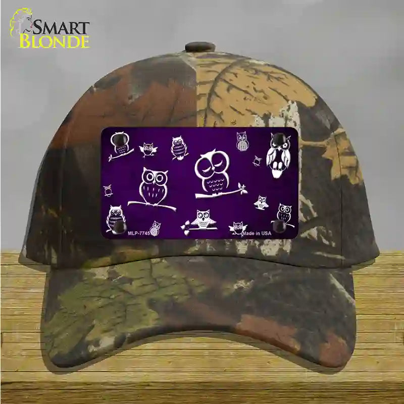 Purple White Owl Oil Rubbed Novelty License Plate Hat Cotton / Camoflauge