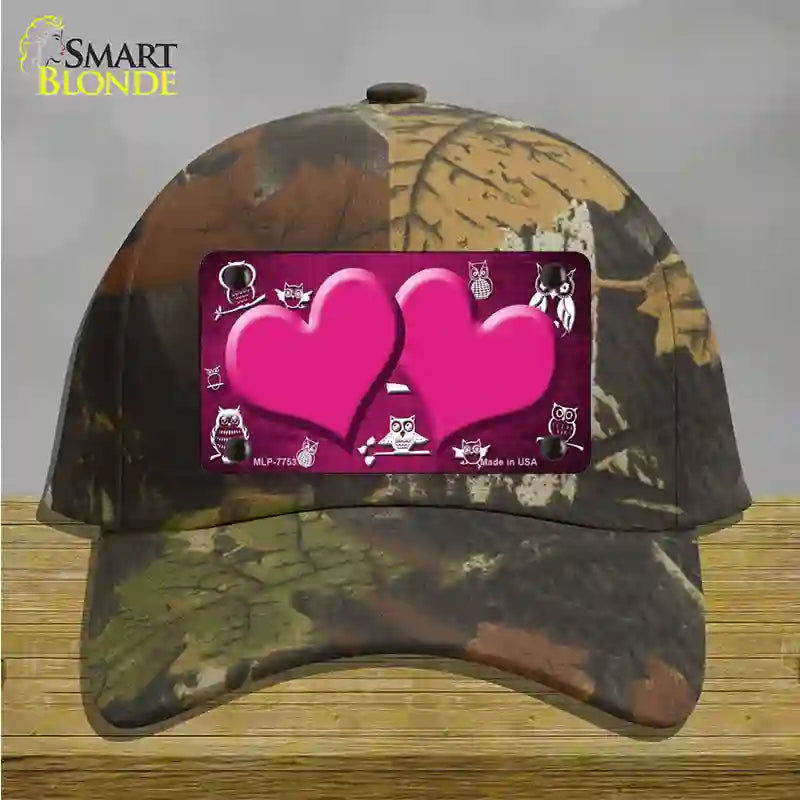 Pink White Owl Hearts Oil Rubbed Novelty License Plate Hat Cotton / Camoflauge