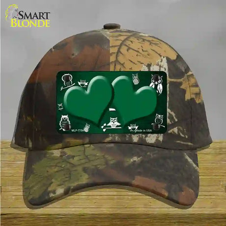 Green White Owl Hearts Oil Rubbed Novelty License Plate Hat Cotton / Camoflauge