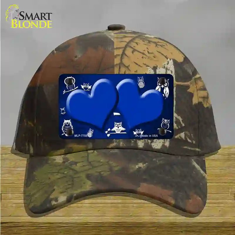 Blue White Owl Hearts Oil Rubbed Novelty License Plate Hat Cotton / Camoflauge