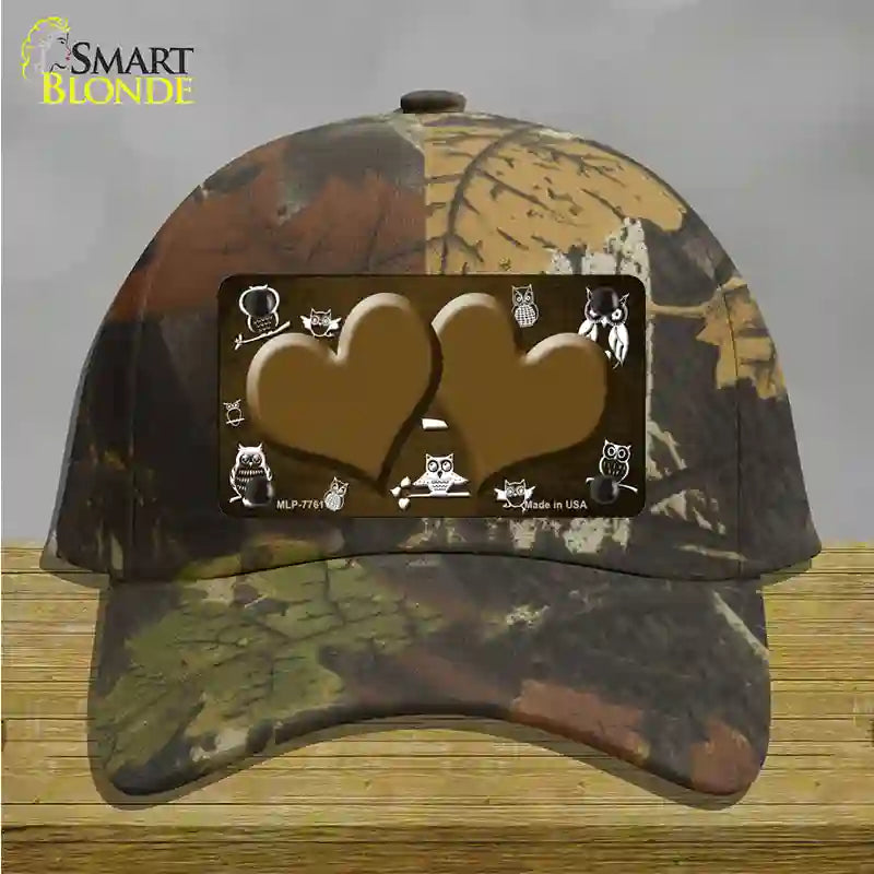 Brown White Owl Hearts Oil Rubbed Novelty License Plate Hat Cotton / Camoflauge