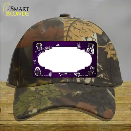 Purple White Owl Scallop Oil Rubbed Novelty License Plate Hat Cotton / Camoflauge