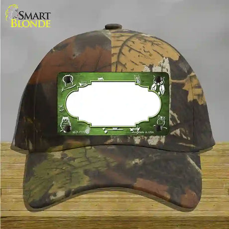 Lime Green White Owl Scallop Oil Rubbed Novelty License Plate Hat Cotton / Camoflauge