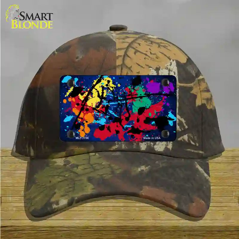 Blue Splatter Oil Rubbed Novelty License Plate Hat Cotton / Camoflauge