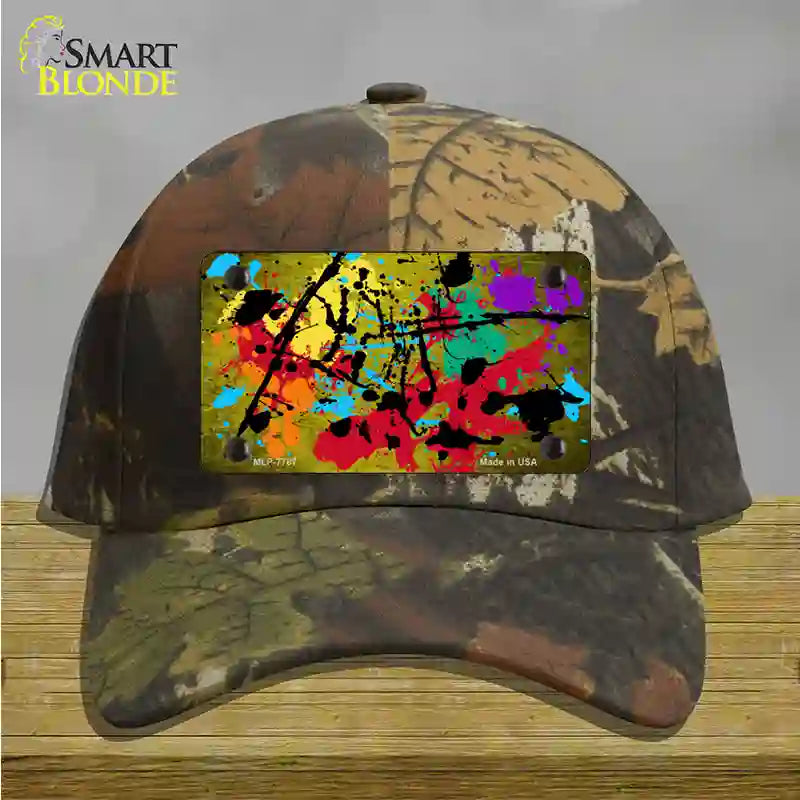 Yellow Splatter Oil Rubbed Novelty License Plate Hat Cotton / Camoflauge