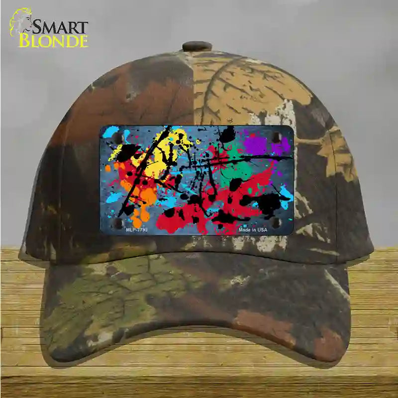 Light Blue Splatter Oil Rubbed Novelty License Plate Hat Cotton / Camoflauge