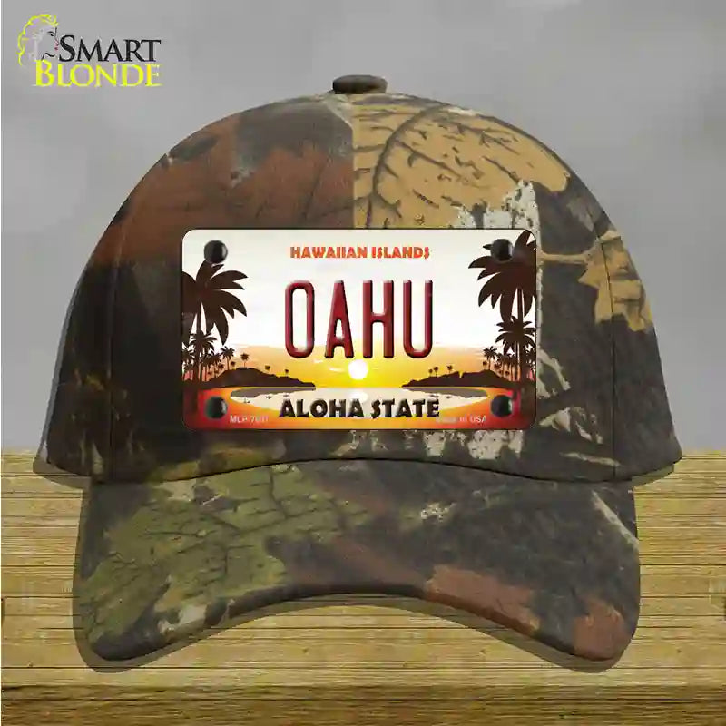 Oahu Hawaiian Islands Novelty License Plate Hat Cotton / Camoflauge