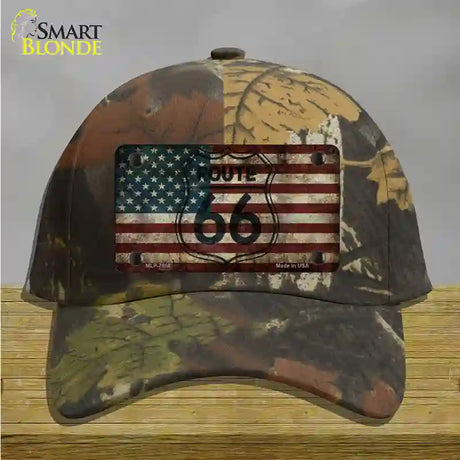 Route 66 American Flag Transparent Novelty License Plate Hat Cotton / Camoflauge