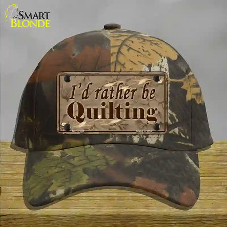 Id Rather Be Quilting Novelty License Plate Hat Cotton / Camoflauge