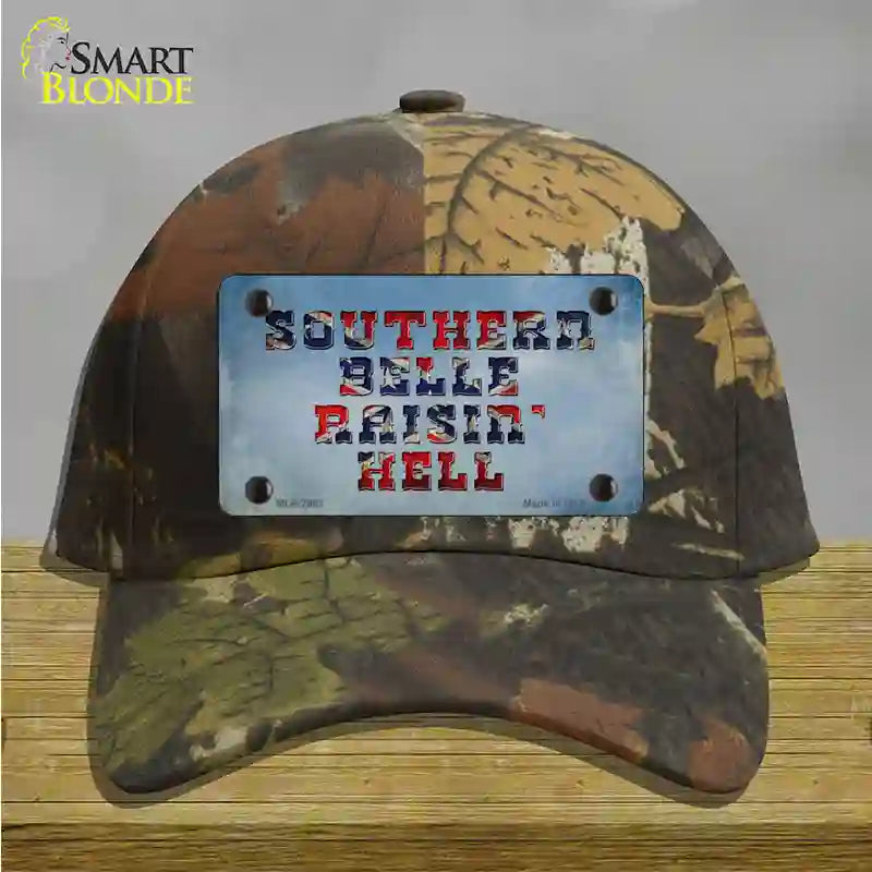 Southern Bell Raisin Hell Novelty License Plate Hat Cotton / Camoflauge