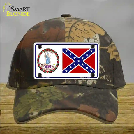 Confederate Flag Virginia Seal Novelty License Plate Hat Cotton / Camoflauge