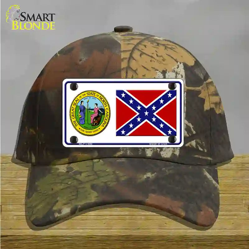 Confederate Flag North Carolina Seal Novelty License Plate Hat Cotton / Camoflauge