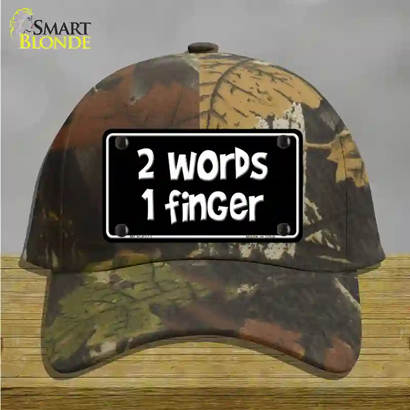 Two Words One Finger Novelty License Plate Hat Cotton / Camoflauge