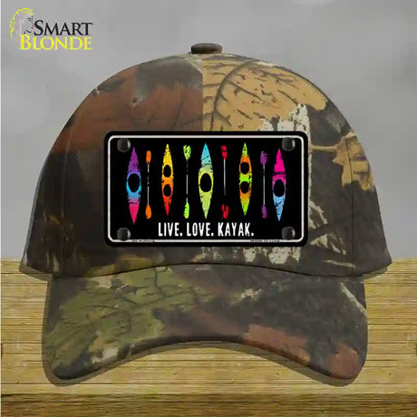 Live Love Kayak Novelty License Plate Hat Cotton / Camoflauge