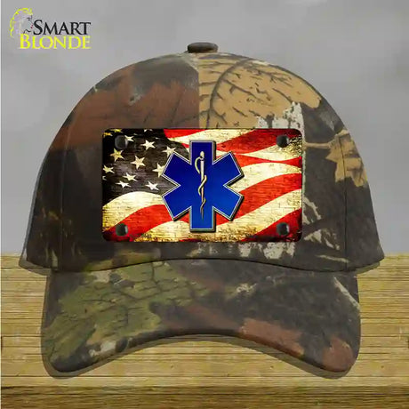 EMT Logo With USA Flag Novelty License Plate Hat Cotton / Camoflauge