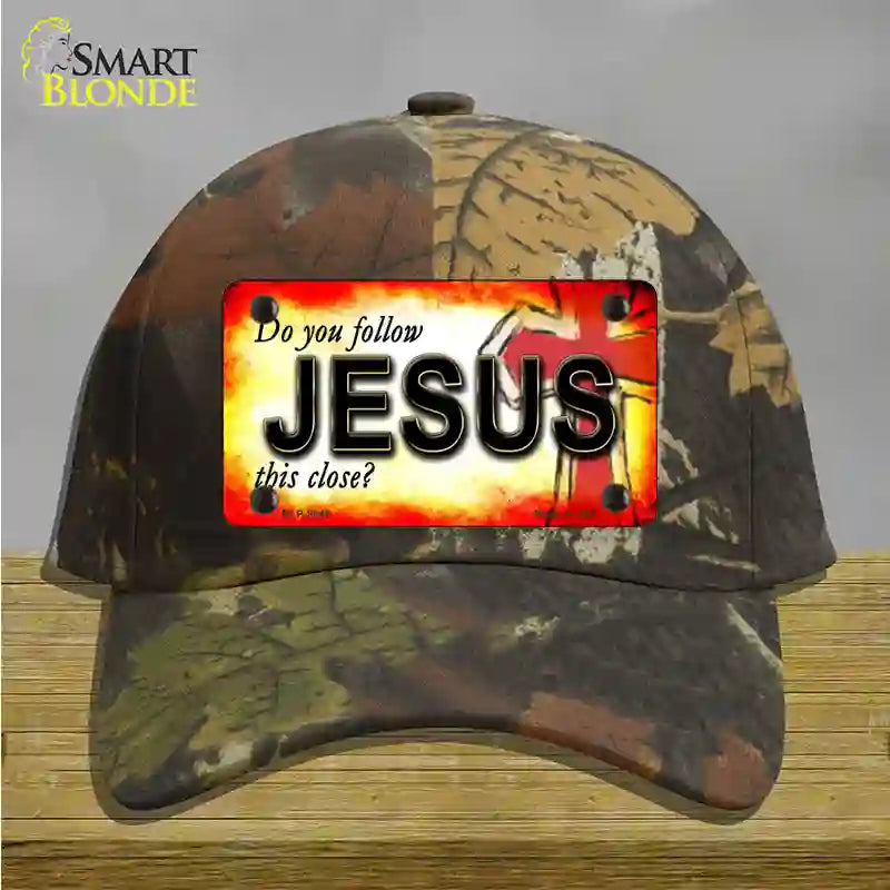 Follow Jesus This Close Novelty License Plate Hat Cotton / Camoflauge