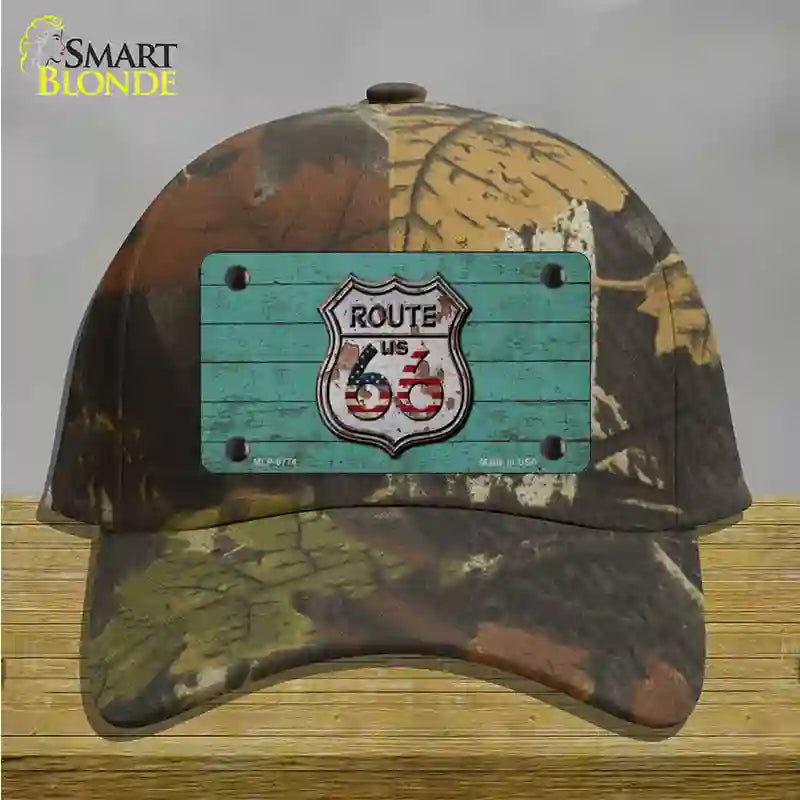 Route 66 Rusty On Wood Novelty License Plate Hat Cotton / Camoflauge