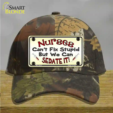 Nurses Sedate It Novelty License Plate Hat Cotton / Camoflauge