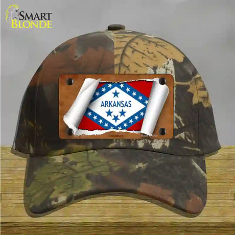 Arkansas Flag Scroll Novelty License Plate Hat Cotton / Camoflauge