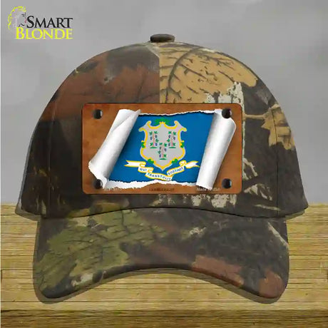 Connecticut Flag Scroll Novelty License Plate Hat Cotton / Camoflauge