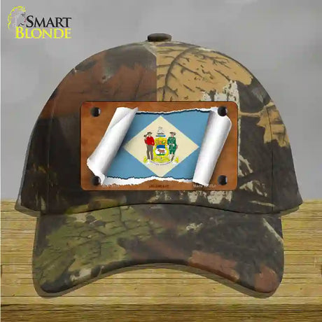 Delaware Flag Scroll Novelty License Plate Hat Cotton / Camoflauge