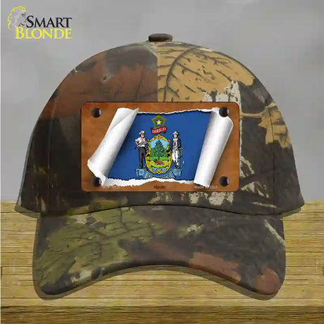 Maine Flag Scroll Novelty License Plate Hat Cotton / Camoflauge