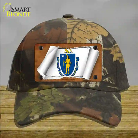 Massachusetts Flag Scroll Novelty License Plate Hat Cotton / Camoflauge