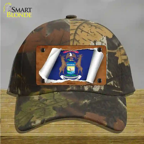 Michigan Flag Scroll Novelty License Plate Hat Cotton / Camoflauge