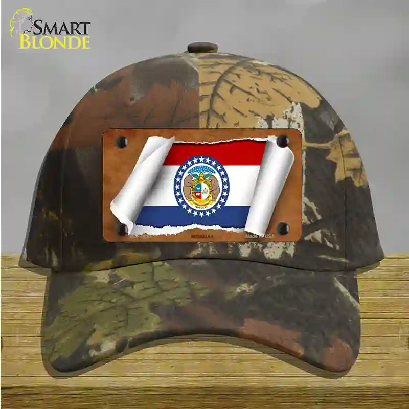 Missouri Flag Scroll Novelty License Plate Hat Cotton / Camoflauge