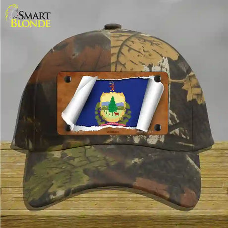 Vermont Flag Scroll Novelty License Plate Hat Cotton / Camoflauge