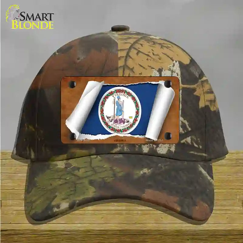 Virginia Flag Scroll Novelty License Plate Hat Cotton / Camoflauge