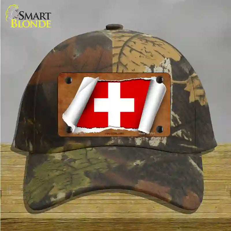 Switzerland Flag Scroll Novelty License Plate Hat Cotton / Camoflauge