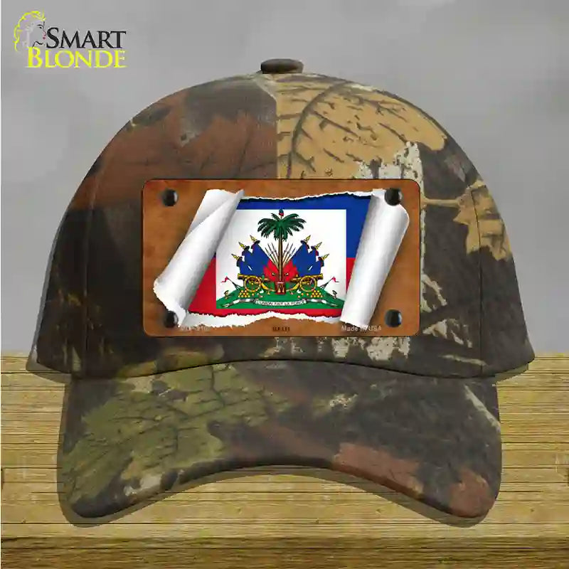 Haiti Flag Scroll Novelty License Plate Hat Cotton / Camoflauge