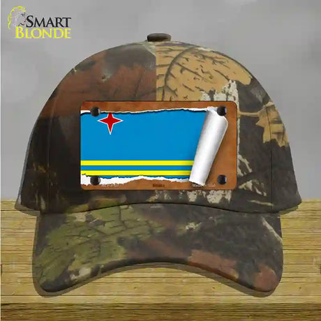 Aruba Flag Scroll Novelty License Plate Hat Cotton / Camoflauge