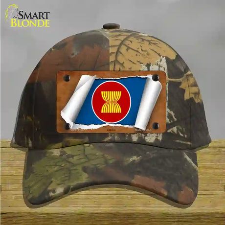 Asean Flag Scroll Novelty License Plate Hat Cotton / Camoflauge