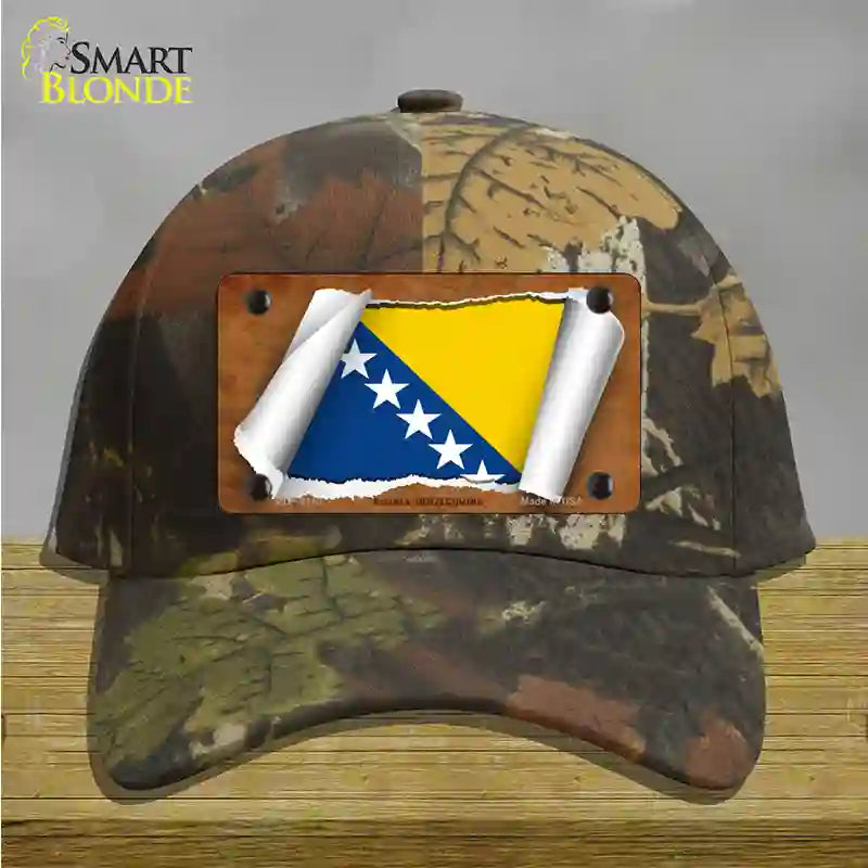 Bosnia-Herzegovina Flag Scroll Novelty License Plate Hat Cotton / Camoflauge