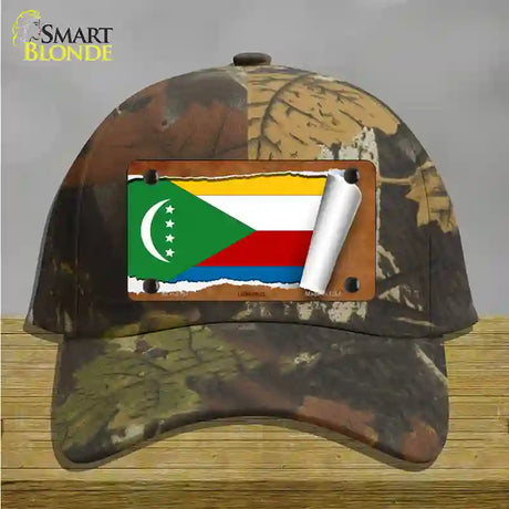 Comoros Flag Scroll Novelty License Plate Hat Cotton / Camoflauge