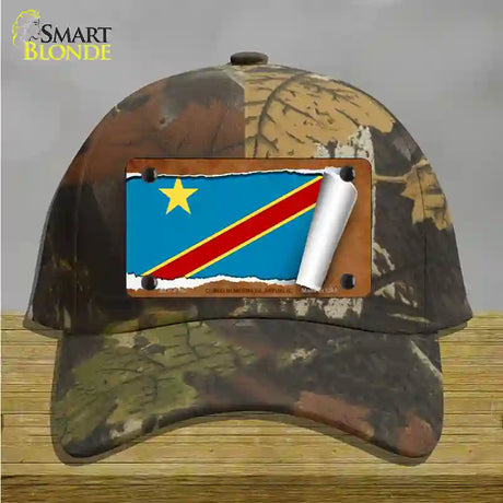 Congo Democratic Republic Flag Scroll Novelty License Plate Hat Cotton / Camoflauge