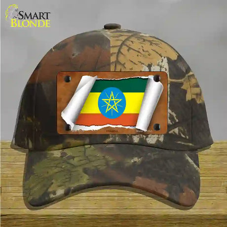 Ethiopia Flag Scroll Novelty License Plate Hat Cotton / Camoflauge