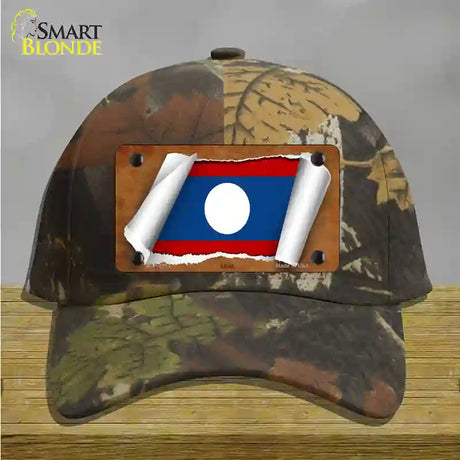 Laos Flag Scroll Novelty License Plate Hat Cotton / Camoflauge