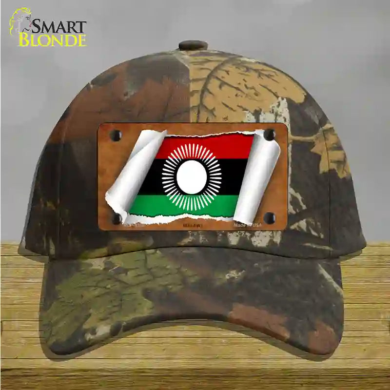 Malawi Flag Scroll Novelty License Plate Hat Cotton / Camoflauge